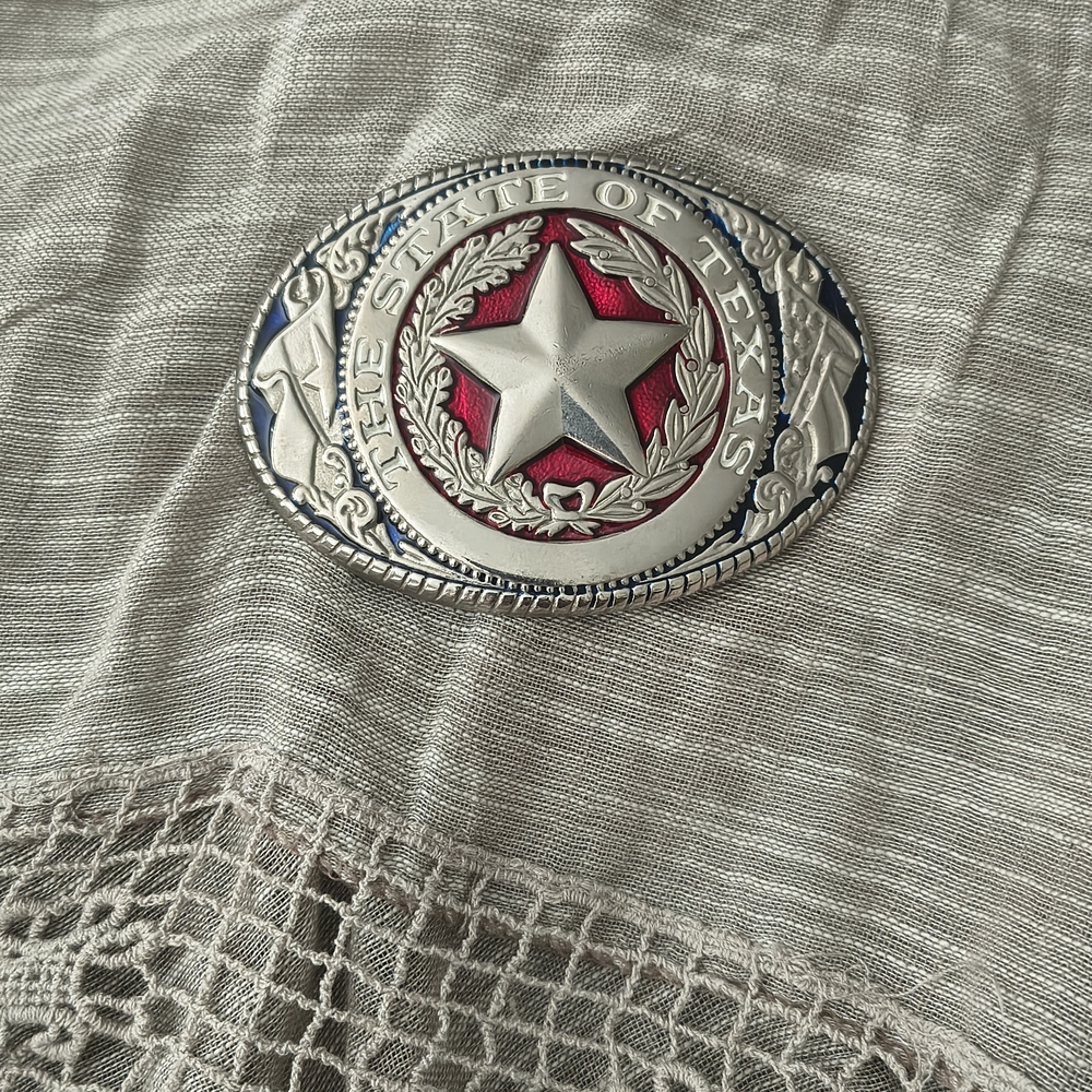 Silver and Red Texas Belt Buckle